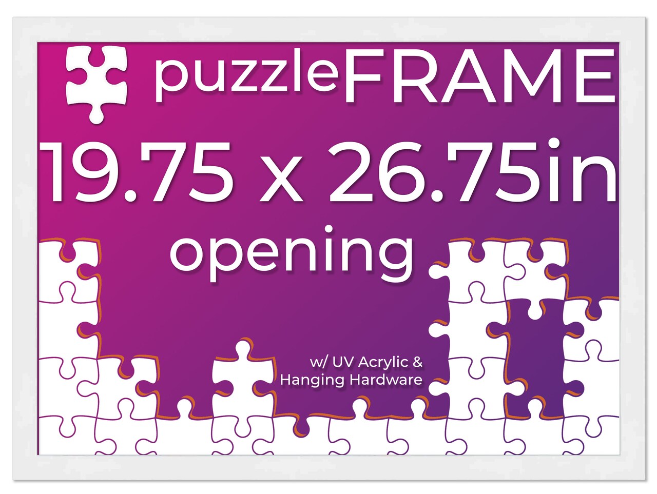 White Wood Puzzle Frame Kit with Glue Sheets, Backing, UV Acrylic - Available in 20 Popular Sizes